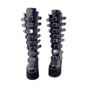 New Demonia Trinity Swing 815 Black Matte Goth Knee Boot Size 7” Platforms